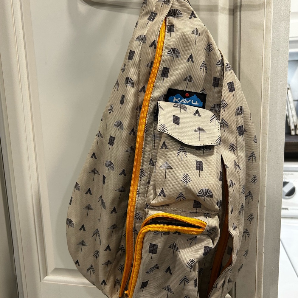 KAVU Beige Rope Sling Bag with Black and Orange Details